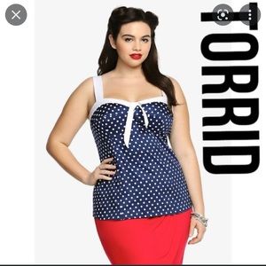 Torrid retro-chic blue and white polka dot sailor top
